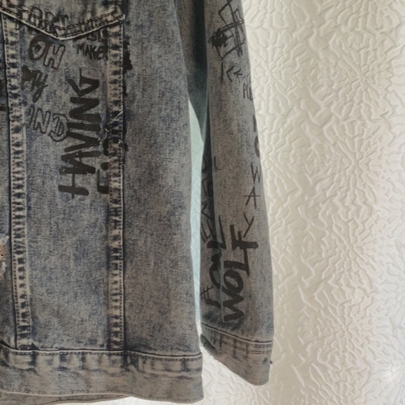 Women's Distressed Denim Jacket - Blue and Black - Picture 3 of 9